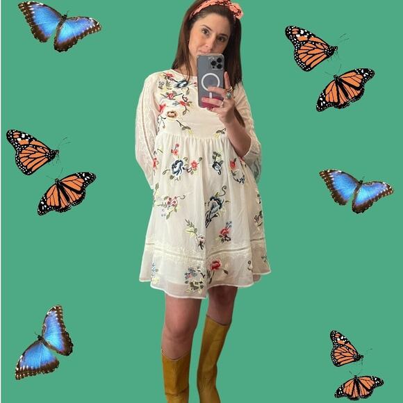 ASOS White Chiffon Lace Floral Ethereal Embroidered Shift Mini Dress US 4 - Picture 1 of 7